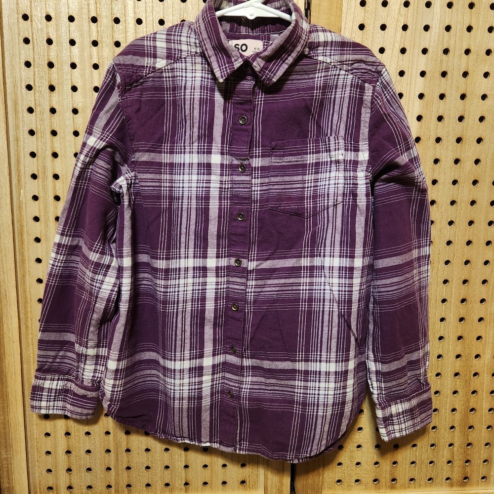 SO Junior Girls Plaid Button Up Long Sleeve FLANNEL 100%COTTON SHIRT SIZE‎ M 8